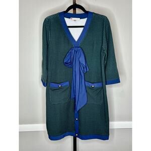 ☀️Jude Connally Green Blue Tie Neck Shift Dress Size Small Made in USA NWOT